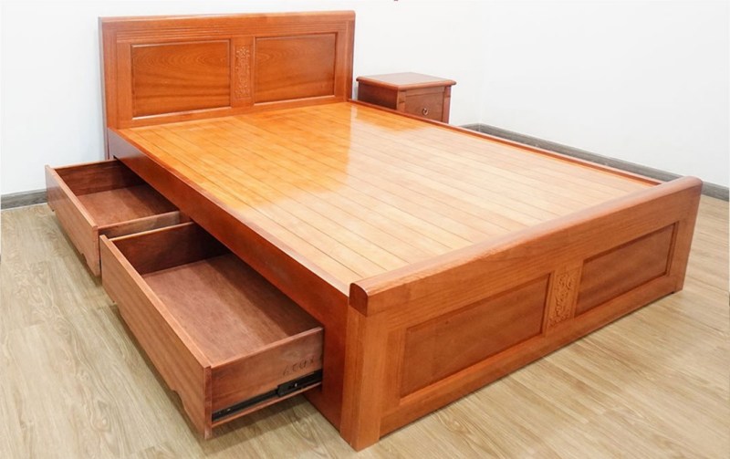 Giường ngủ có ngăn kéo được làm từ gỗ Xoan đào